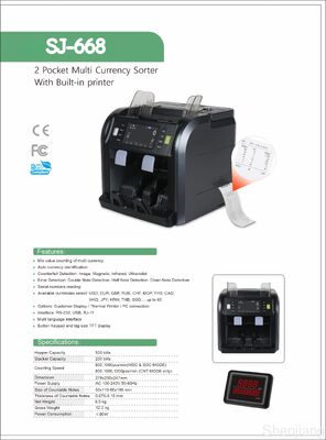 Gratis Spare Parts Smart 2CIS Handle Rechargeable Banknote Sorter Machine SJ-668L Double Pocket Dengan Nomor Seri